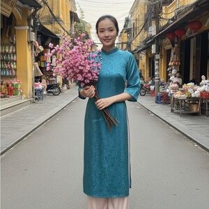 Elegant Teal vietnamese áo dài
